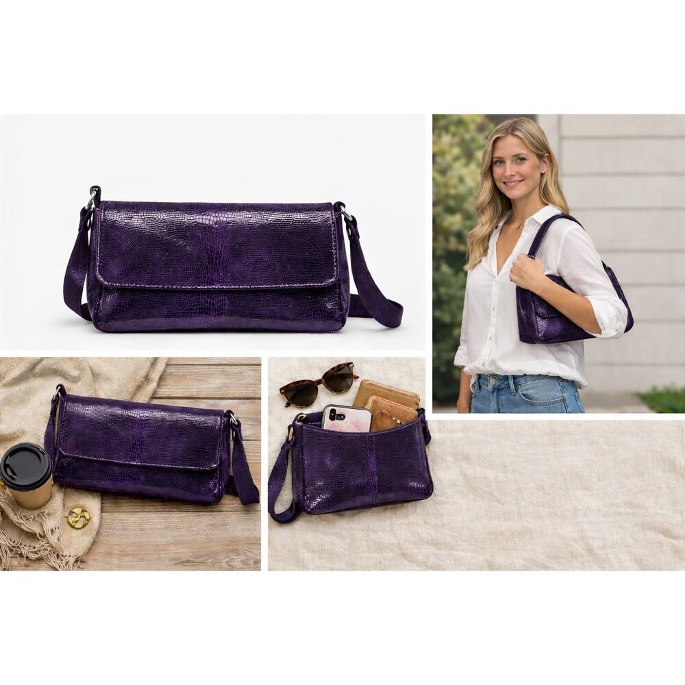 Wilson’s Pelle Studios Italian Leather Purple Purse Bag Holiday sparkle